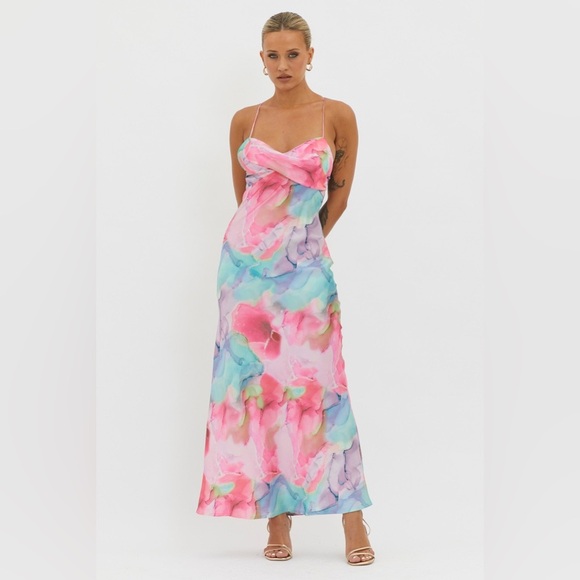 NEW Saints & Secrets Libby Scoop Back Maxi Dress Abstract Pink Women’s M - Picture 3 of 11